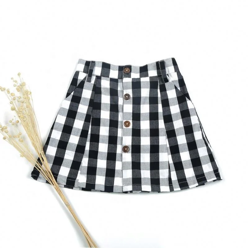 
Kids fashion wholesale gingham cotton and linen baby girls skirt 