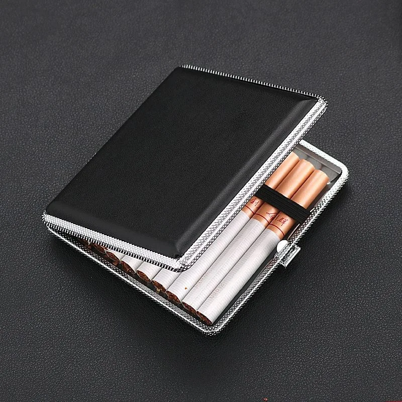stock portable vintage leather metal cigarette case 100mm 20 pcs waterproof custom logo cigarette metal tobacco case box