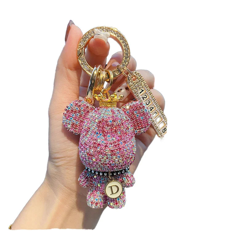 Cute Crystal Anti-Lose Teddy Bear Keychain with Rhinestone Wristlet Perfect Car Accessory and Gift Idea
