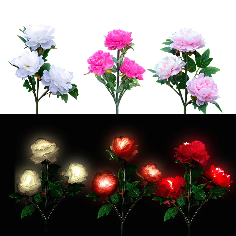 Artificial Home Eternal Solar led light decoration glow in the dark Stabilized Led Bouquet Decor Peony Flower