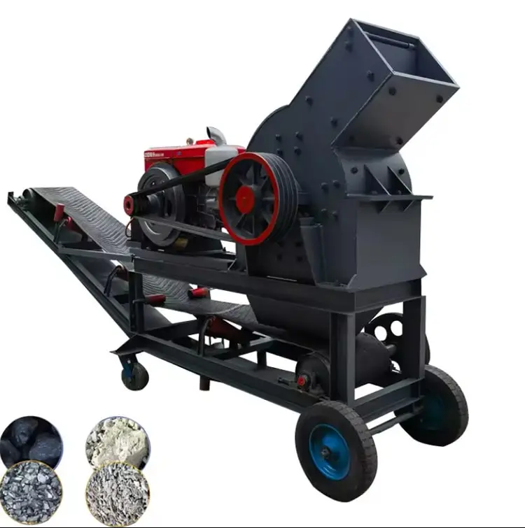 Mobile Portable mining stone limestone hammer crusher gypsum aluminum diesel engine hammer crusher with vibrating screen