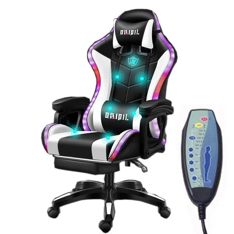 Офисный Компьютерный игровой силловый стул rgb массажный из искусственной кожи для гонок с подсветкой и