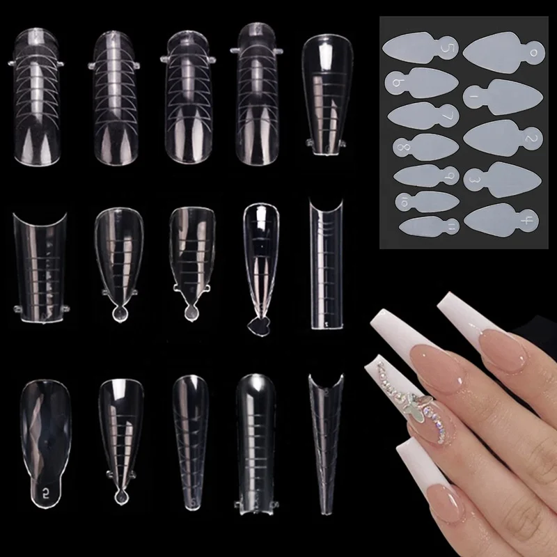 Manicure Crystal Dual Nail Forms Mould For Gel Extension Quick Building 12Pcs/Bag Silicone Pad French Sticker Nail FormTape