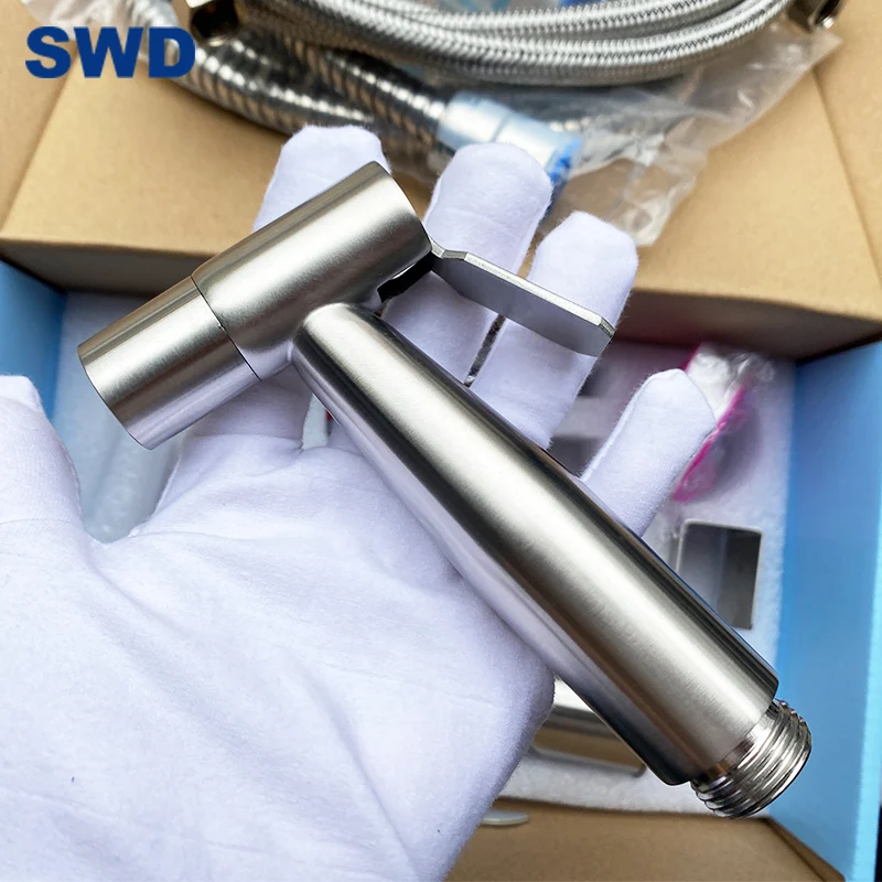 Stainless Steel Brass Hand Held Bidet Sprayer Set Shattaf Toilet Hose Mixer T-Valve Set Cold And Hot Water Bidet