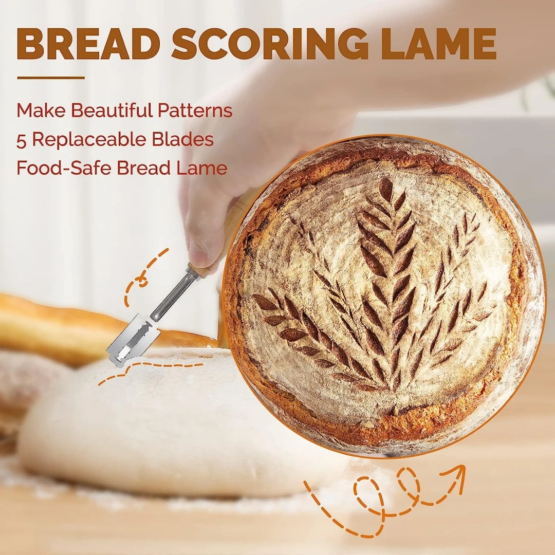 Bread proofing basket set cane sourdough baskets with dough scraper linen liner basting brush for Making Baking Fermentation
