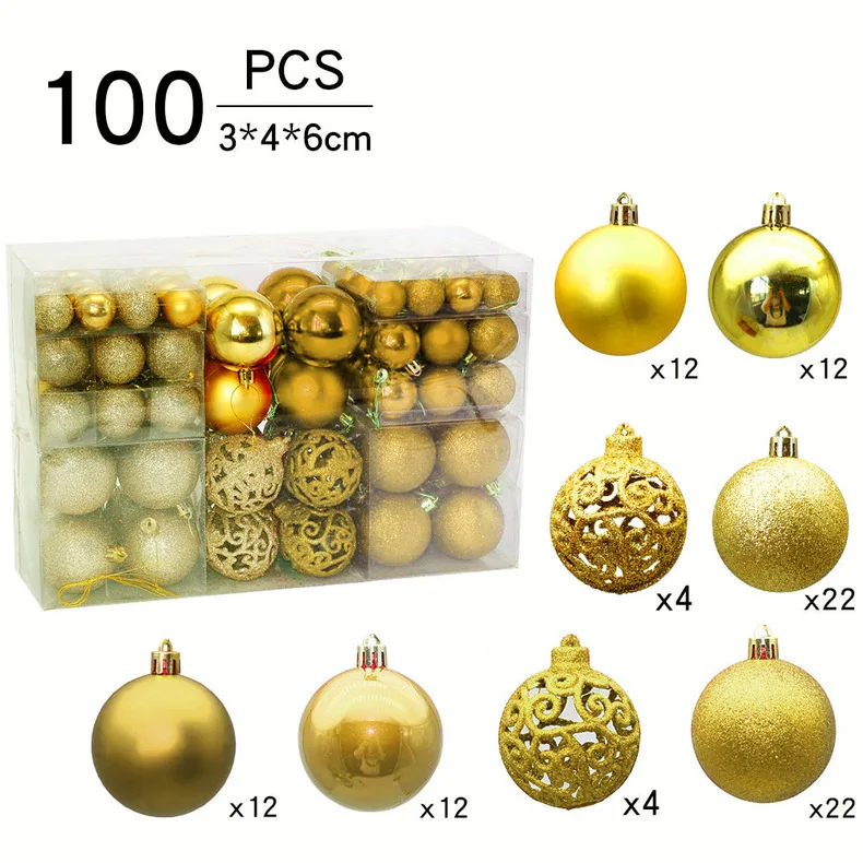 Classic Christmas ball  set 100PCS Hollow Matte Plastic Ball Christmas tree hanging Ornaments Set