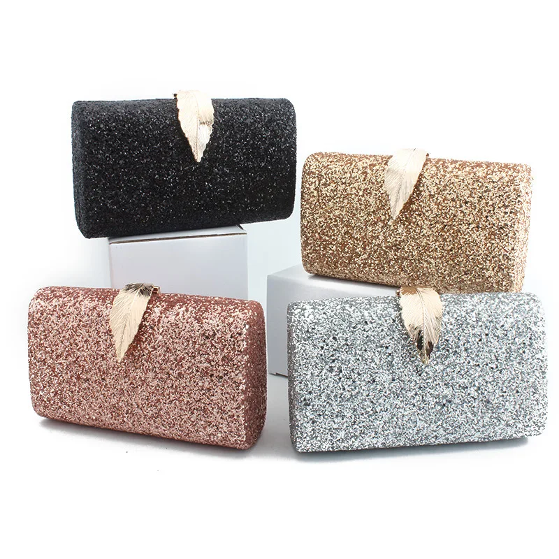 
Sparkly Women Hardcase Clutch Box Leaf Lock Glitter Shinny Dress Bag 