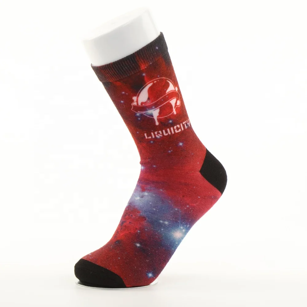 All over combed cotton photo print sublimation 360 custom print socks oem