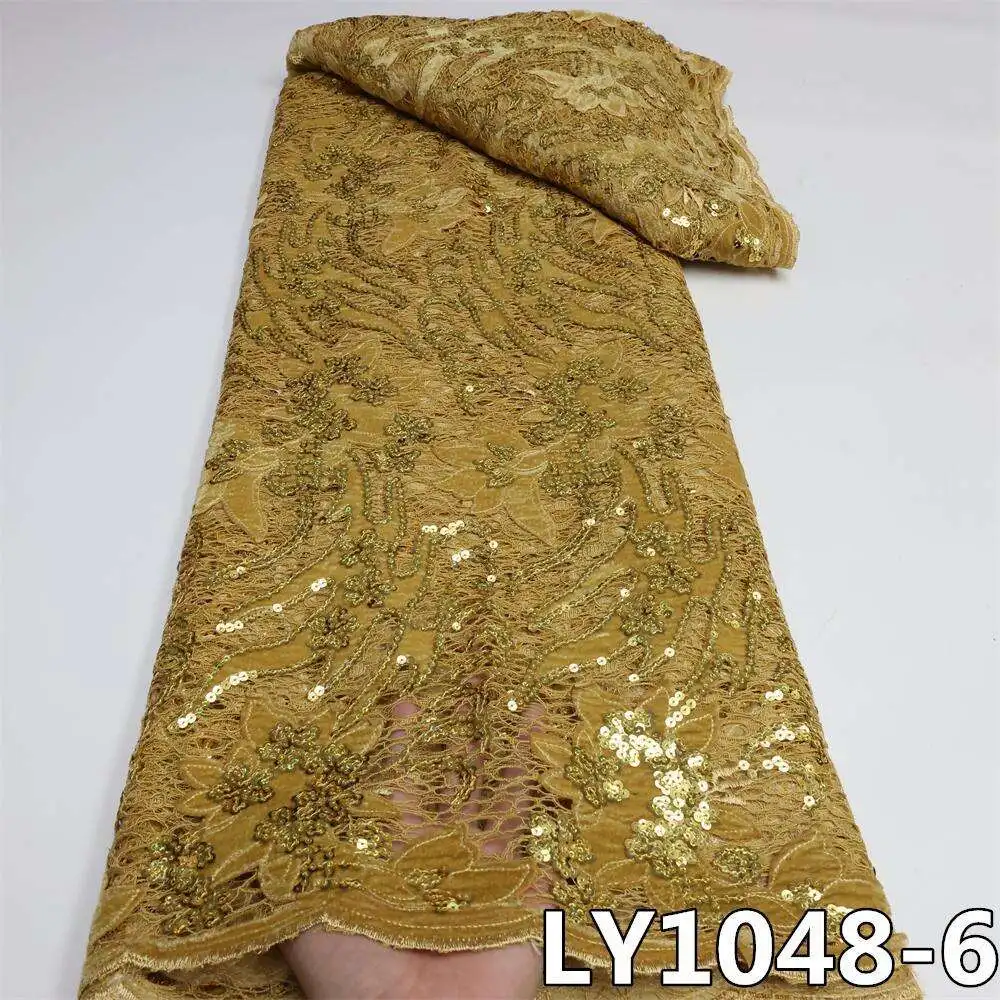 Hollow embroidery gold velvet embroidery fabric sequin lace fashion dress lace fabric