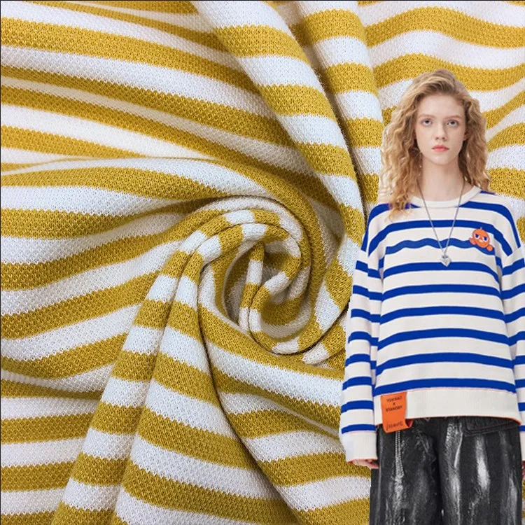 Striped pique Non-elastic yarn-dyed mesh fabric Pure cotton knit polo shirt fabric
