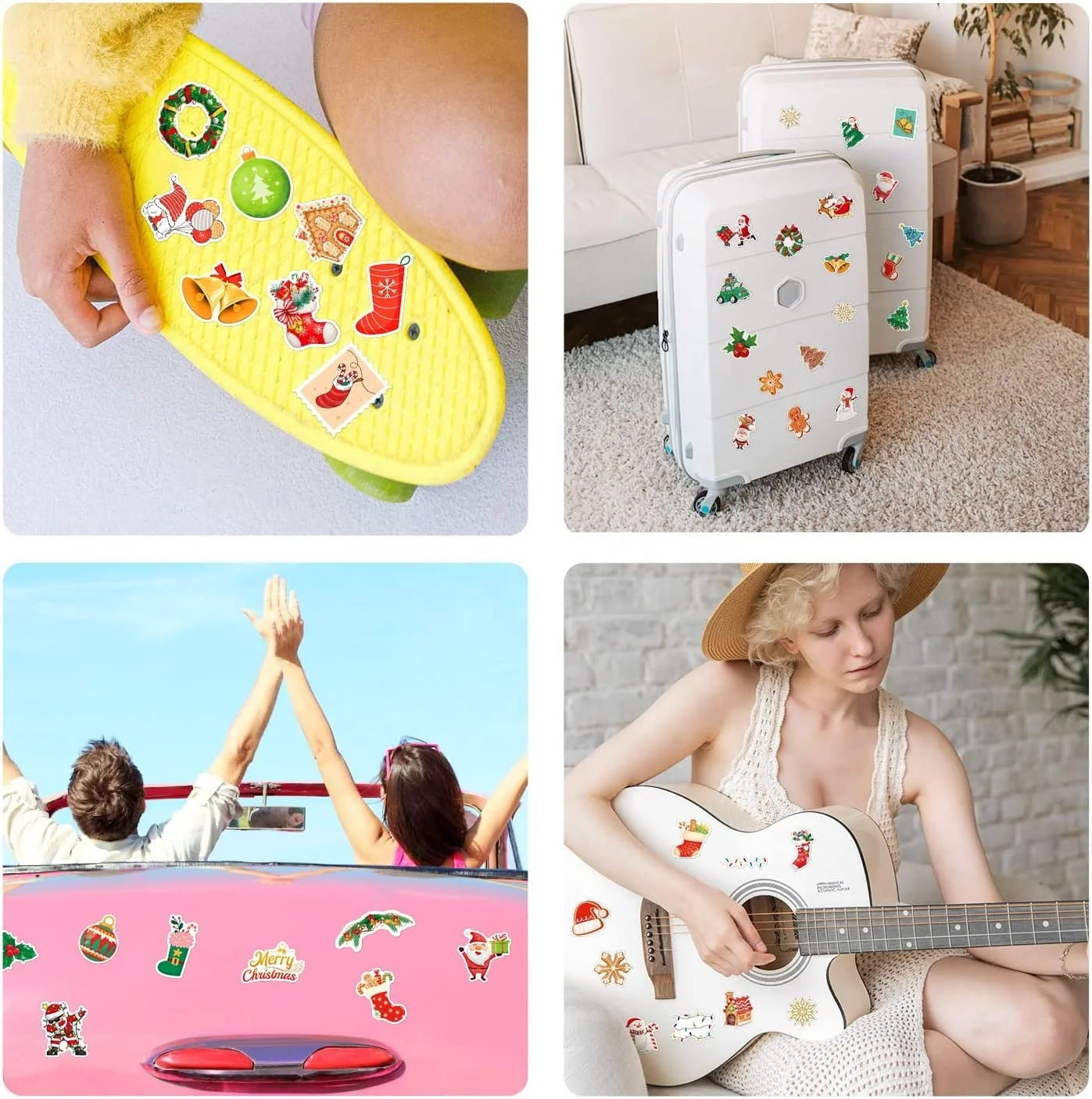 Custom Christmas Decorations 100 PCS Water Bottle Stickers for Kids Teens Cute Vinyl Waterproof Laptop Skateboard Stickers
