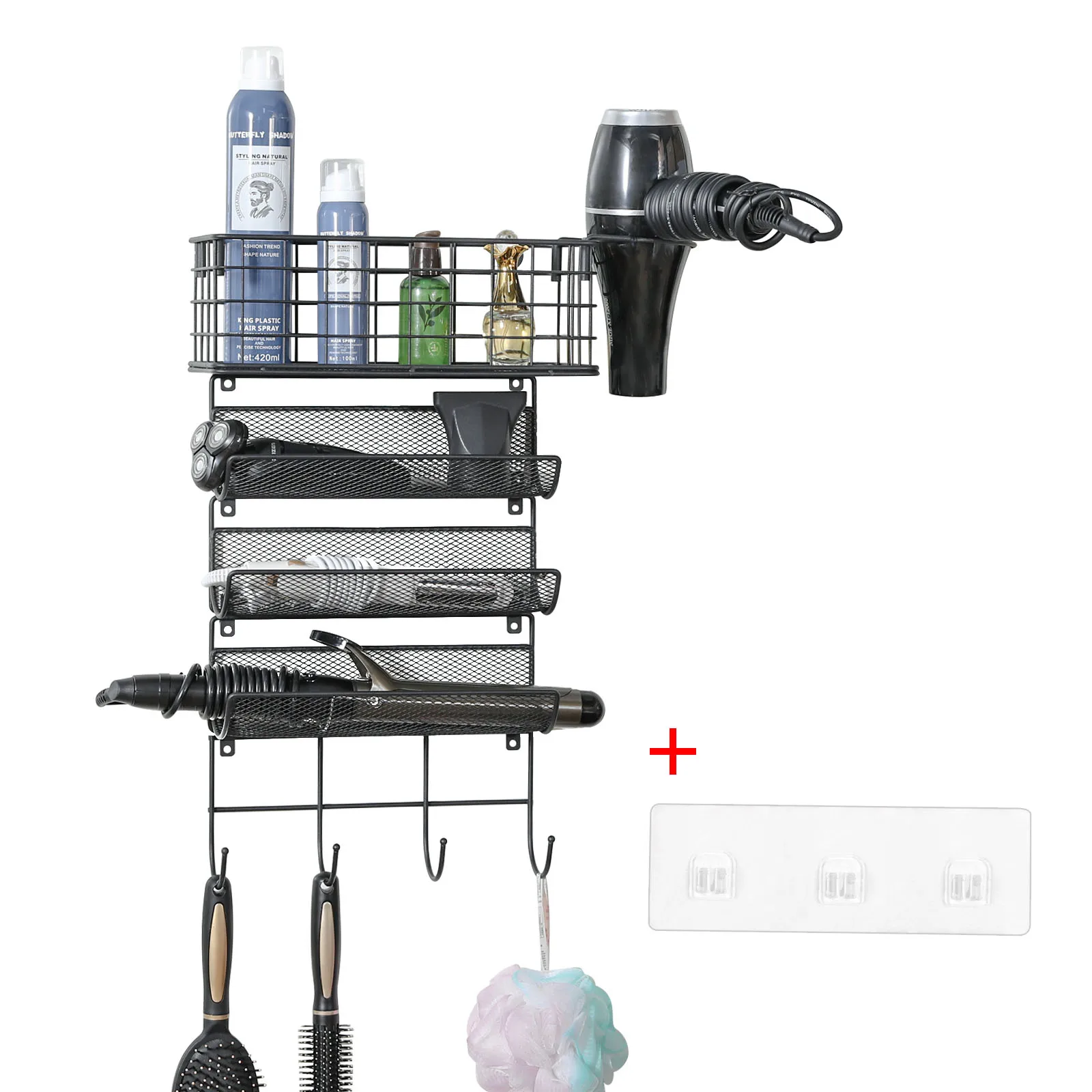 4 tier Shelf Storage Wire Basket  Wall Mounted Hair Dryer Holder Styling Tool Organizer