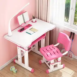 hot selling Kids learning table student chair and desk with led lamp book shelf study table set