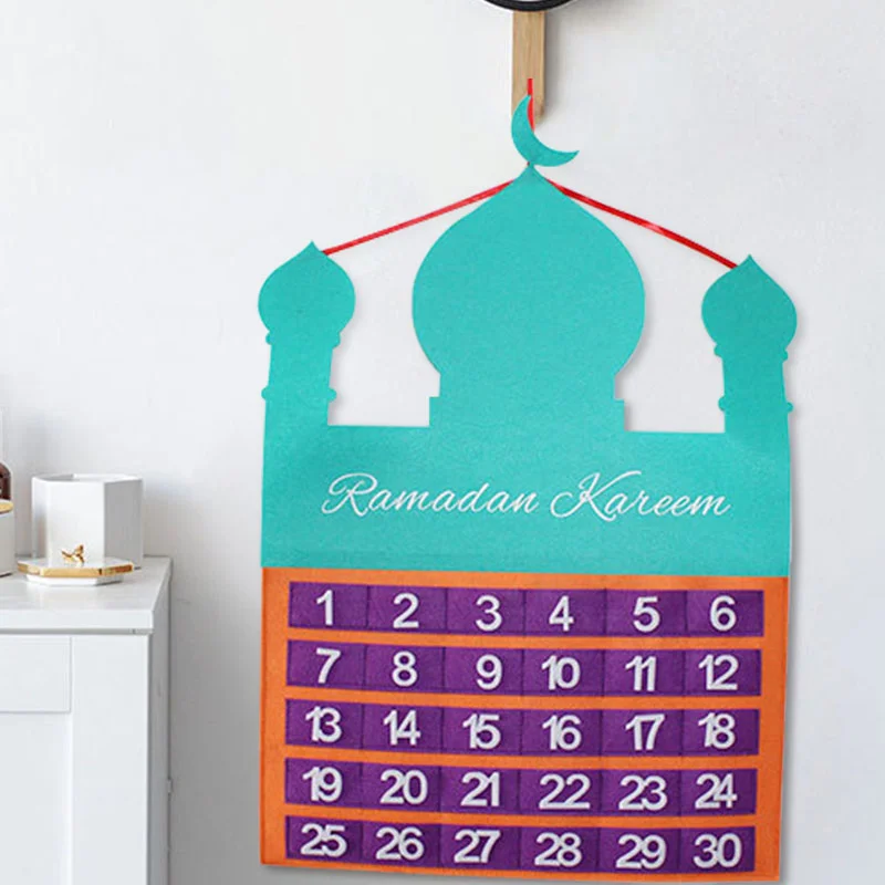 Kids Party Gifts Ramadan Tracker Calendar Eid Mubarak 30 Days Countdown Pockets Felt Calendar