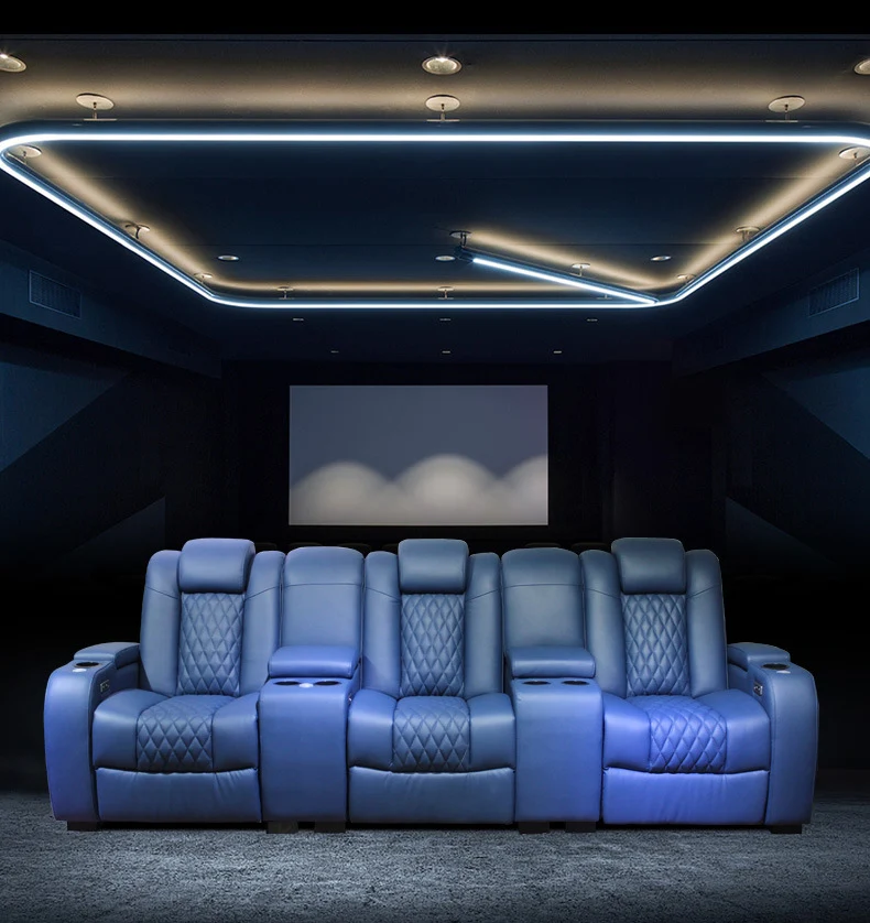 Dual Motor Blue Leather Home Cinema Chairs Sofas Electric Adjustable Lounge Chairs Theater Massage Seating Sofa