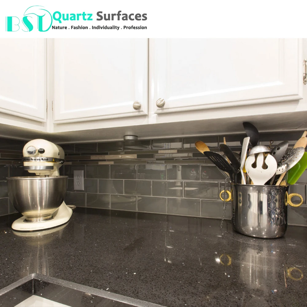 Sparkling Black Kitchen Quartz Stone Table Top stone Island Porcelain Polished Glazed Slab Kitchen Countertop