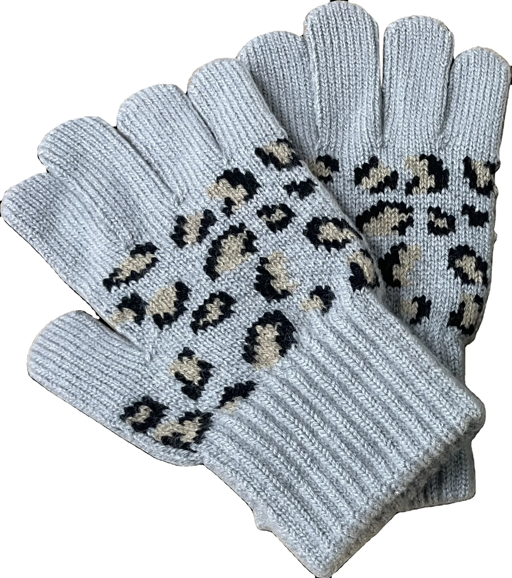 New Arrival Leopard Design Winter Children Jacquard Acrylic Magic Touch Screen Gloves 19cm