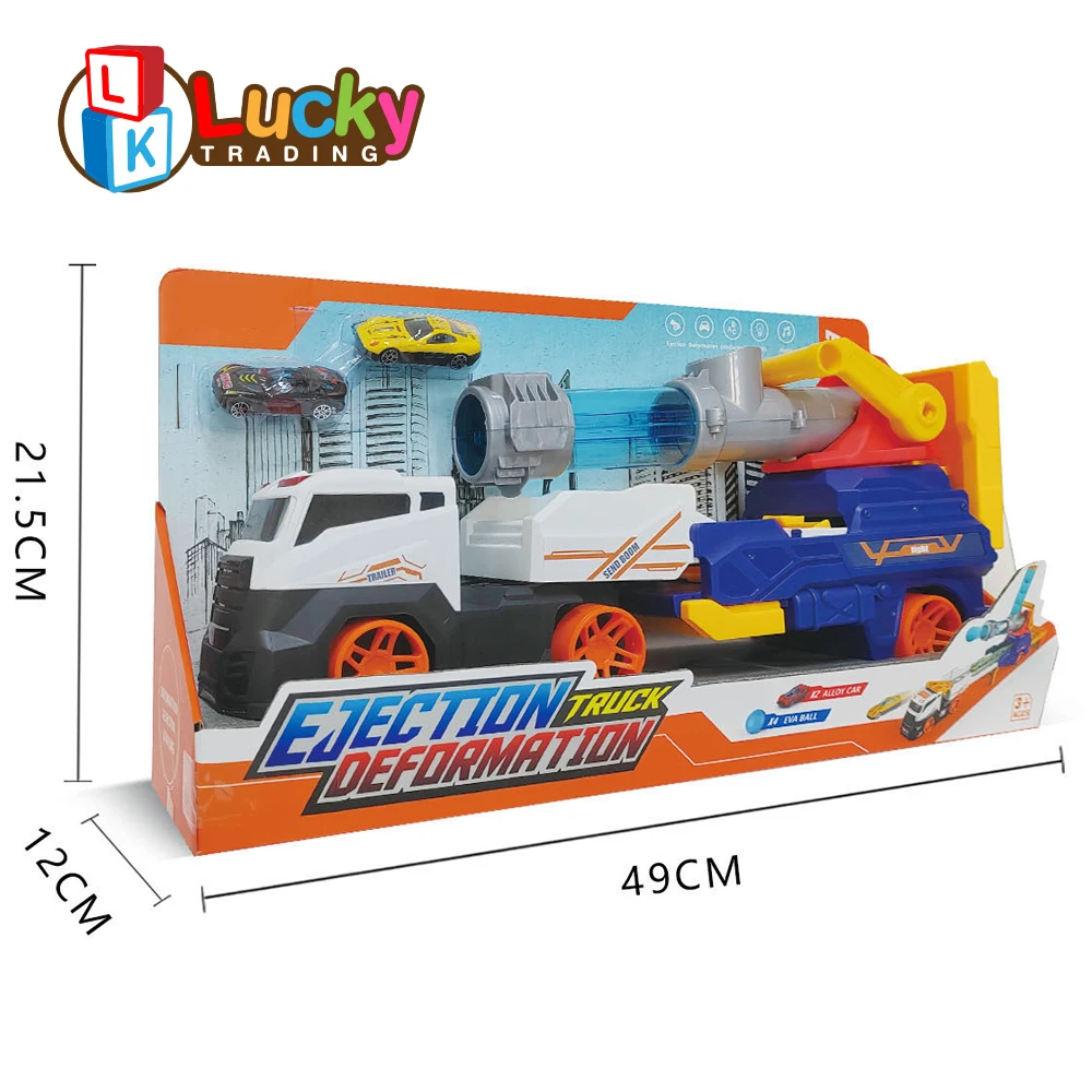 Lucky Toys Catapult Car Toys Ejection Transporter Truck Toys With Soft Bullets and 2 Alloy Car For Children