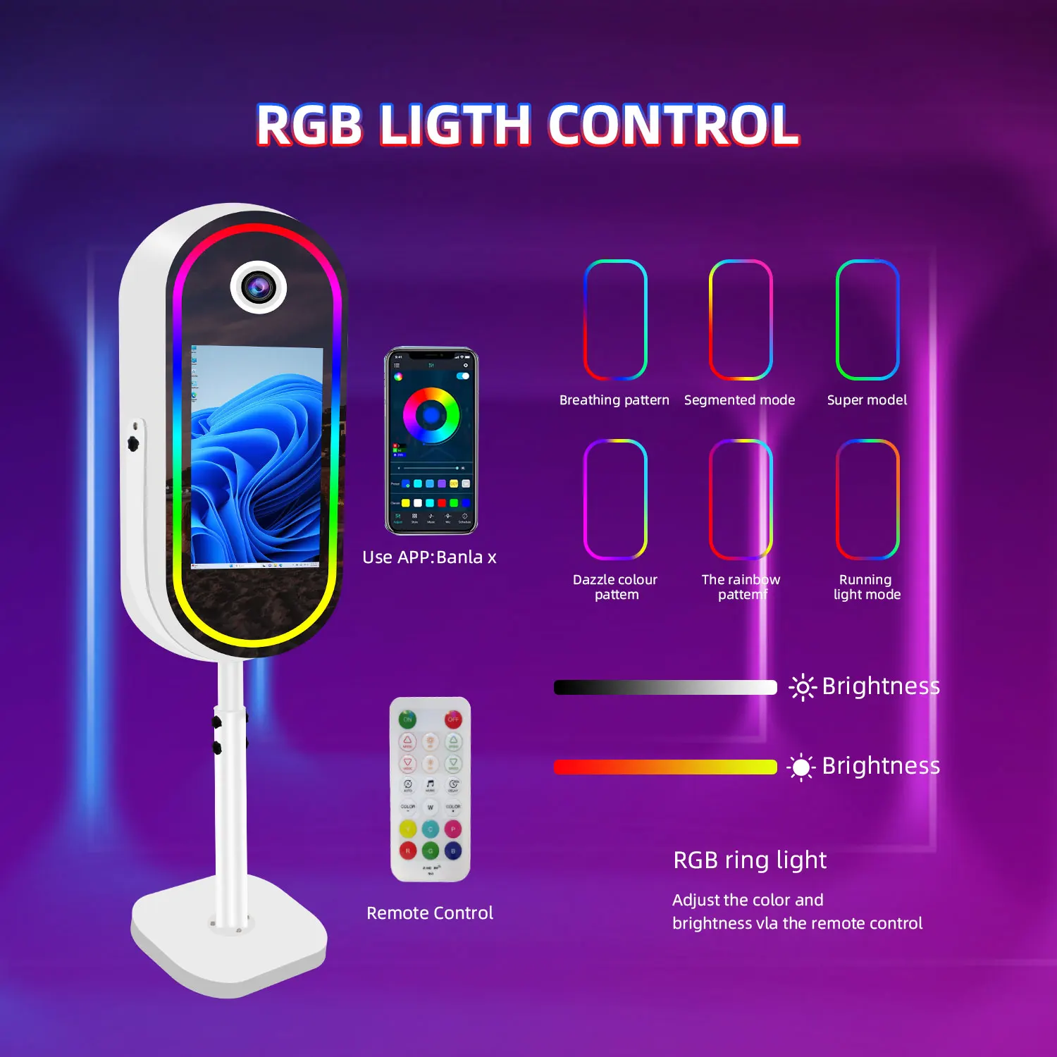 White Oval Mirror Photo Booth 21.5 Inch Dslr Magic Mirror Touch Screen Selfie Photobooth With Flight Case