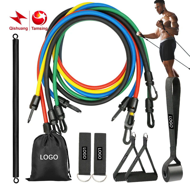 TPE 12pcs Resistance Bands Set With Handles Workout Bands with Door Anchor and Ankle Straps, for Heavy Resistance Training