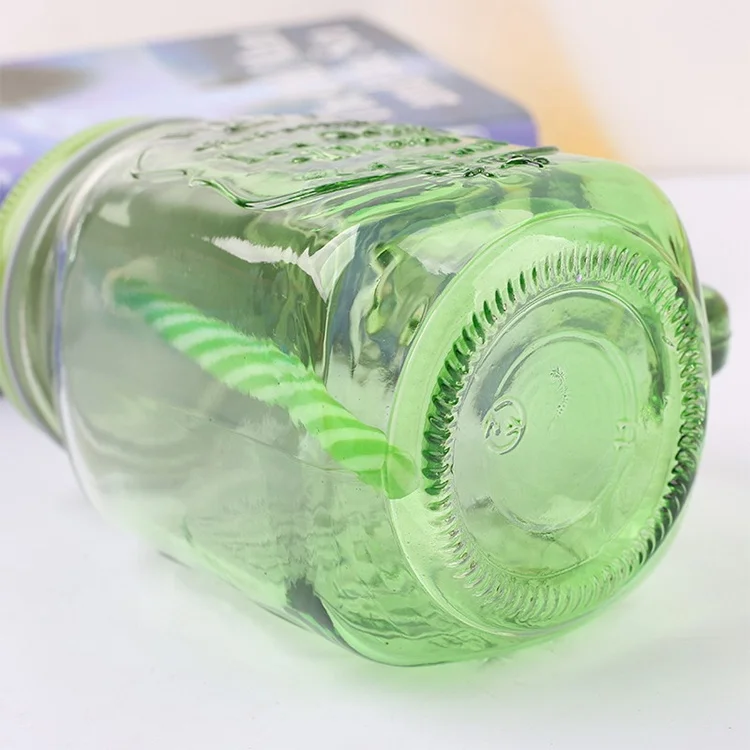 High Quality 16OZ Colored Glass Mason Jar With Handle and Lid for Drinking