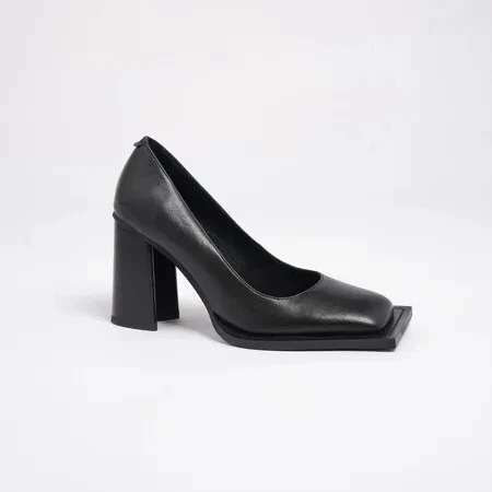 XINZI RAIN Spring New Ladies Block Heels Shoes Fashion Square Toe Black Real Leather 8.5cm Heel Women Chunky Heel Pumps