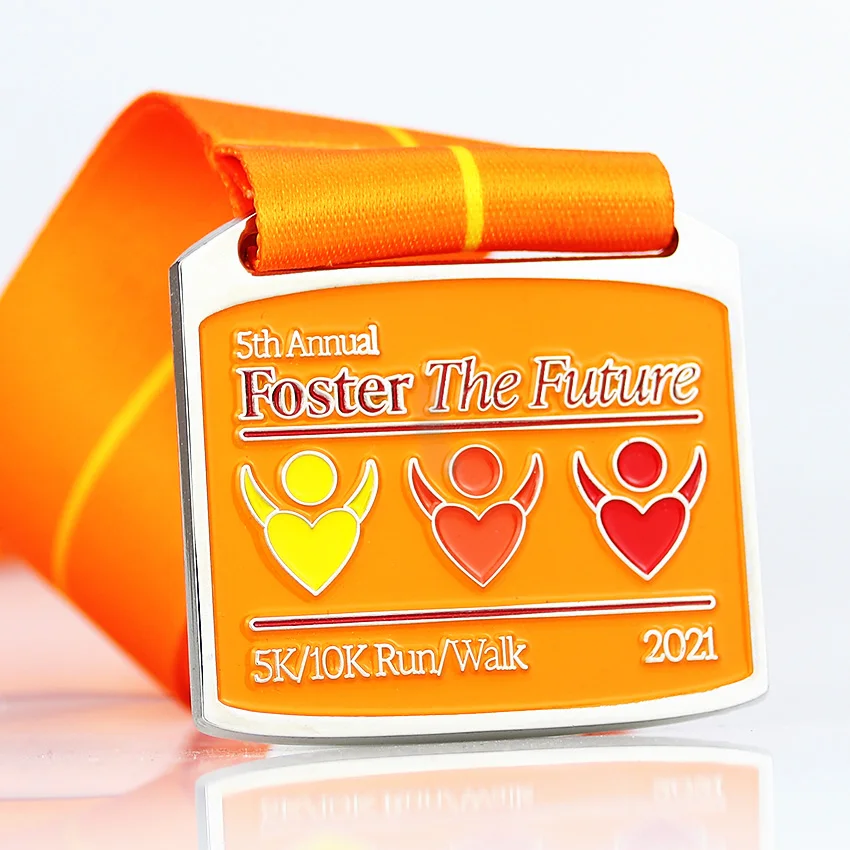 custom sports running square metal ribbons race stamped stamping metal medals