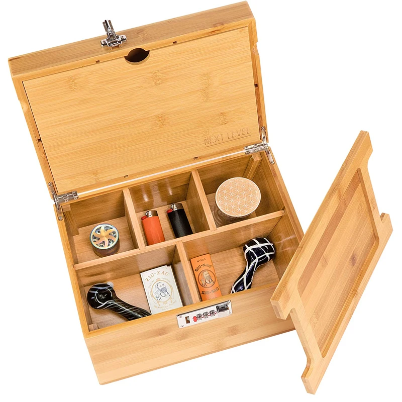 Custom wooden bamboo weed stash box with coded lock