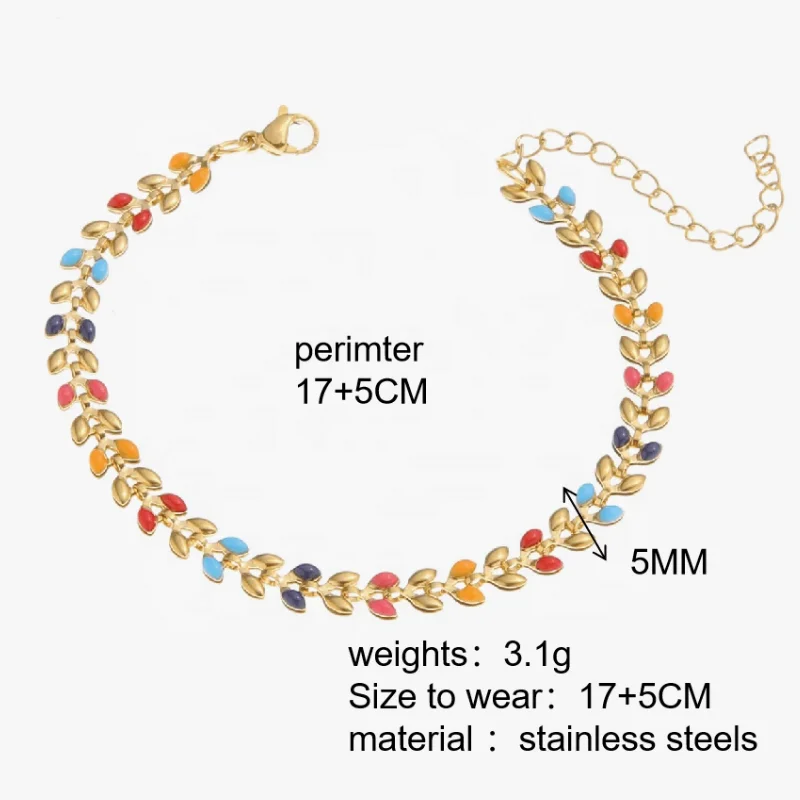 Tarnish Nickel-Free 18k Gold Fashion Jewelry Bracelet Stainless Steel Dainty Leaf Oil Drop Chain Bracelet For Women Daily Wear