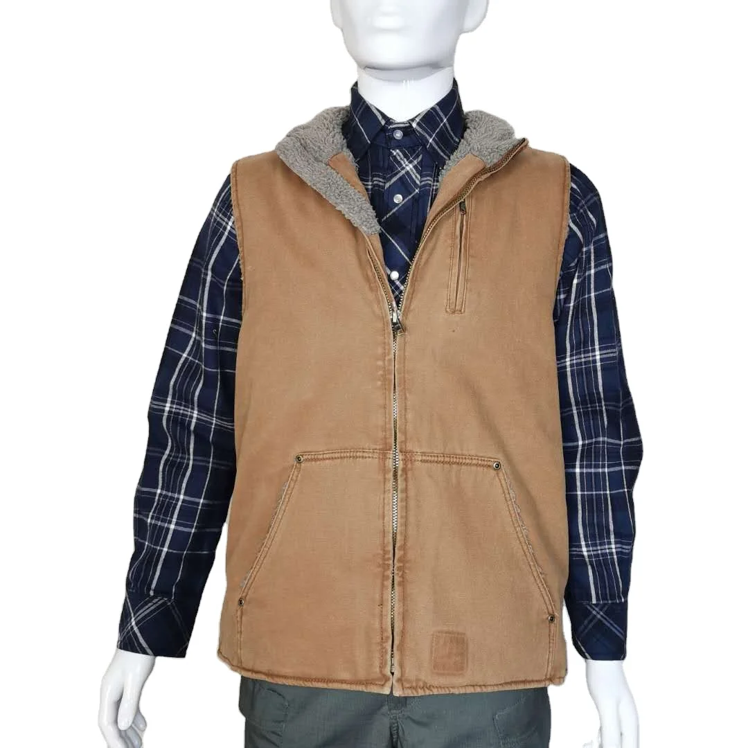 
Basic Workwear OEM Heavy Duty Winter Warm Men Cotton Canvas Fabric Cowboy Work Vest 