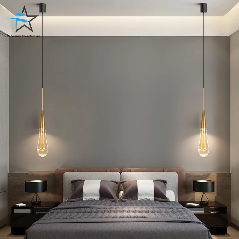 Water Drop Bedside Led Chandelier Single Hanging Pendant Light Modern Glass Crystal 1 Light Kitchen Lamp For Bar Desk Restaurant