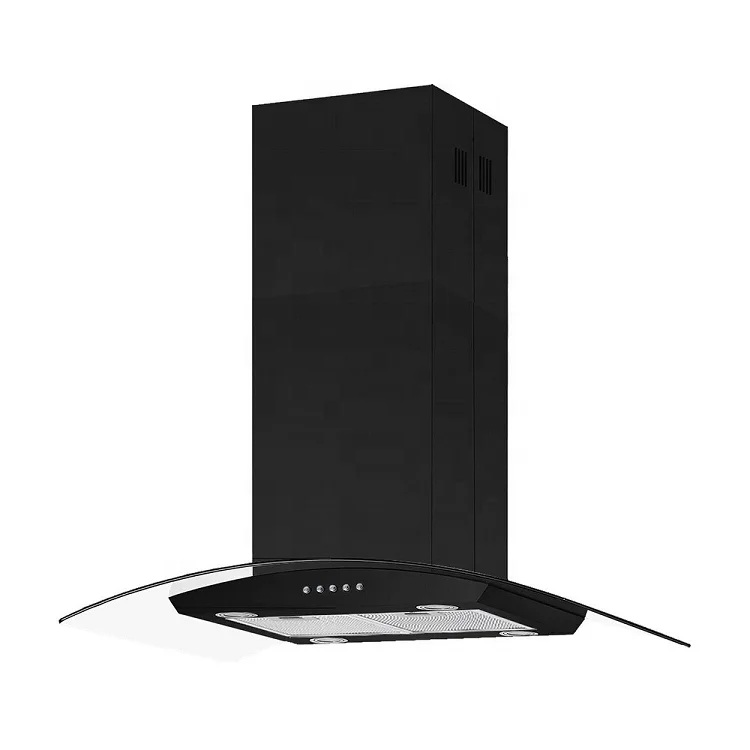 Curved Glass Island Range Hood Ceiling Mounted Kitchen Hood Over Island