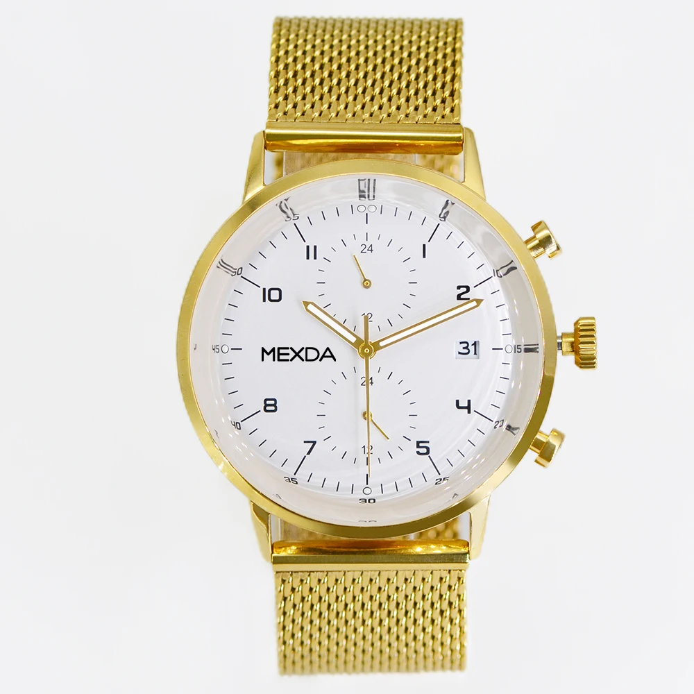 Mexda Double Time Watch Dual Time High Quality Dome Gold Watch Minimalist Slim Watch Orologio Relojes
