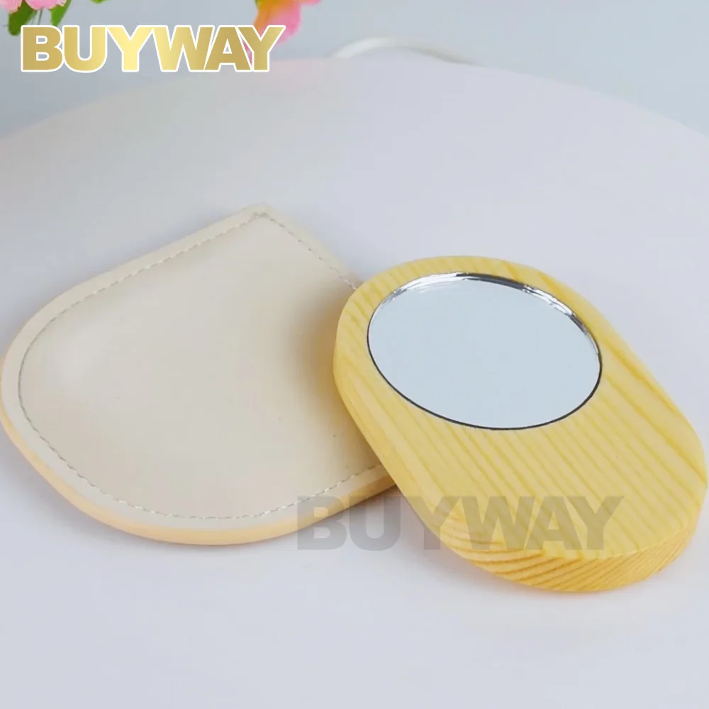 Eco Custom Logo Travel Portable Wood Frame Wooden Makeup Mirror Round Bamboo Make Up Cosmetic Pocket Small Mirrors Hand Mirror