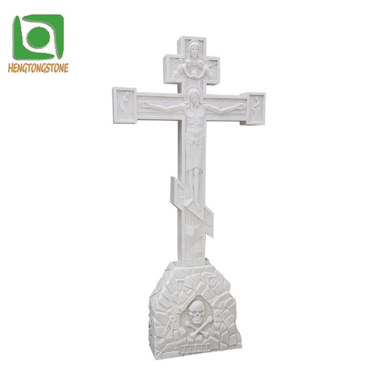 Indoor or Church Decoration Hand Made White Marble Jesus Statue Engraving Cross Design
