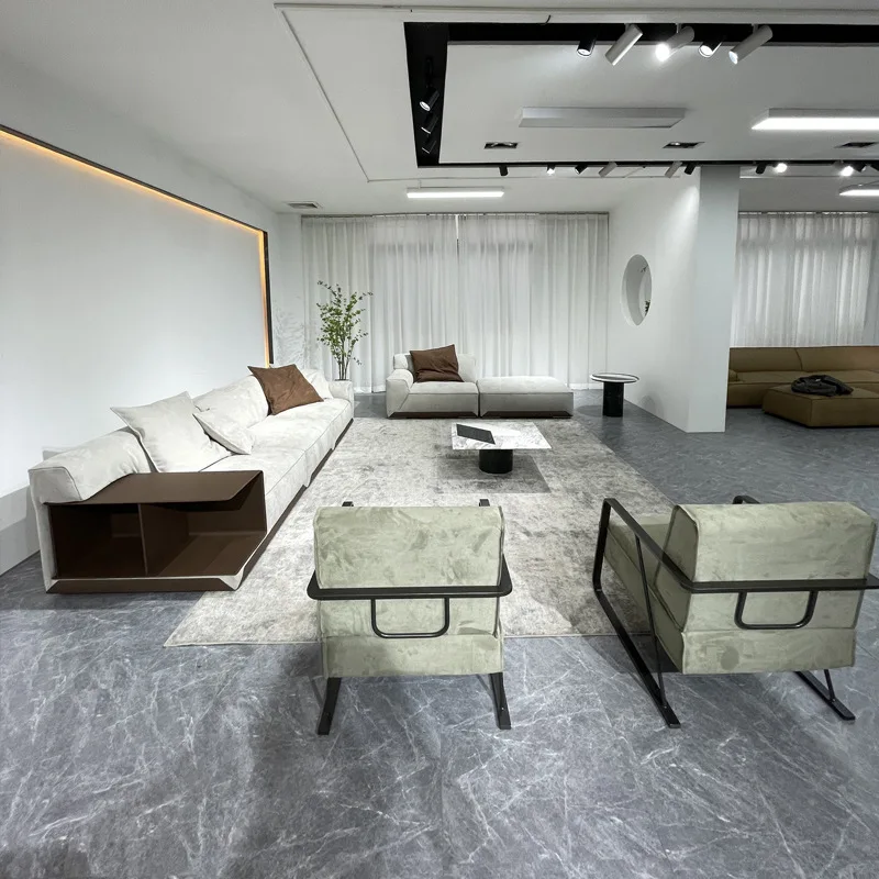 Five star hotel New Chinese style designer sofa original saddle leather module fabric sofa living room sofa3 2 1 seater sofa