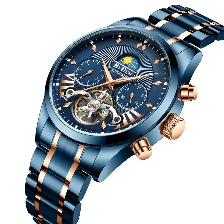 BIDEN 0189 T Tourbillon Self-Wind Business Wristwatch Men Mechanical Watch op Brand Luxury Automatic Watches Men Stainless Strap