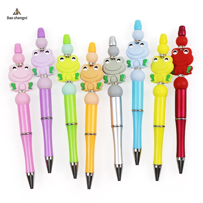 Hot Sale Wholesale Frog Silicone Bead Pens Decorative Bead Pens Gift Charms Ballpoint Pens