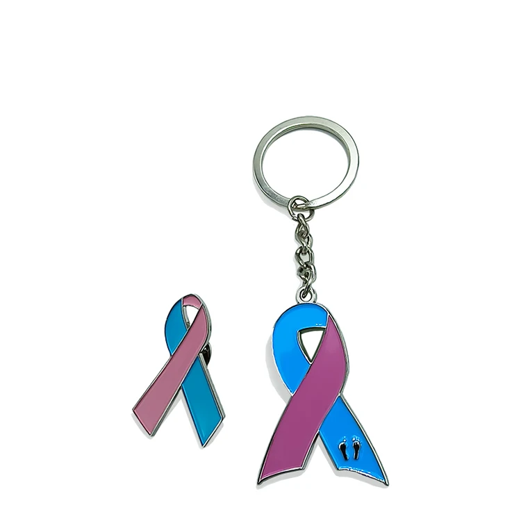 Custom Logo Mustache Blue Prostate Cancer Awareness  metallic Coat Ribbon Pin