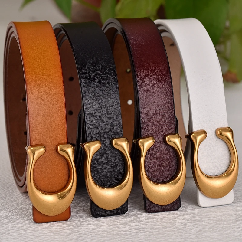 Женский ремень из натуральной кожи с серебряной золотой пряжкой