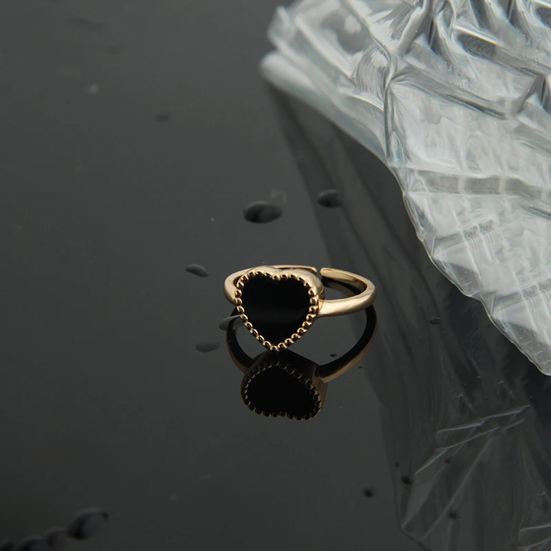 Korean Style Ins Simple design sense light luxury black heart S925 sterling silver ring female ring