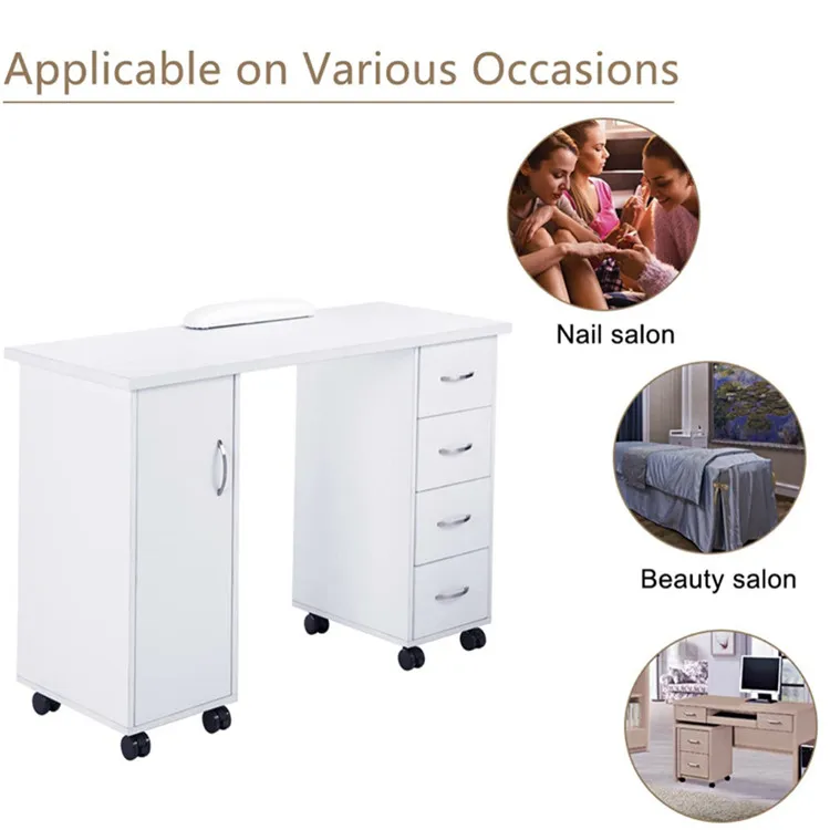 Manicure Table Nail Table with Hand Support Beauty Salon Furniture Portable Manicure Table Wholesale Popular White Wood 1pcs