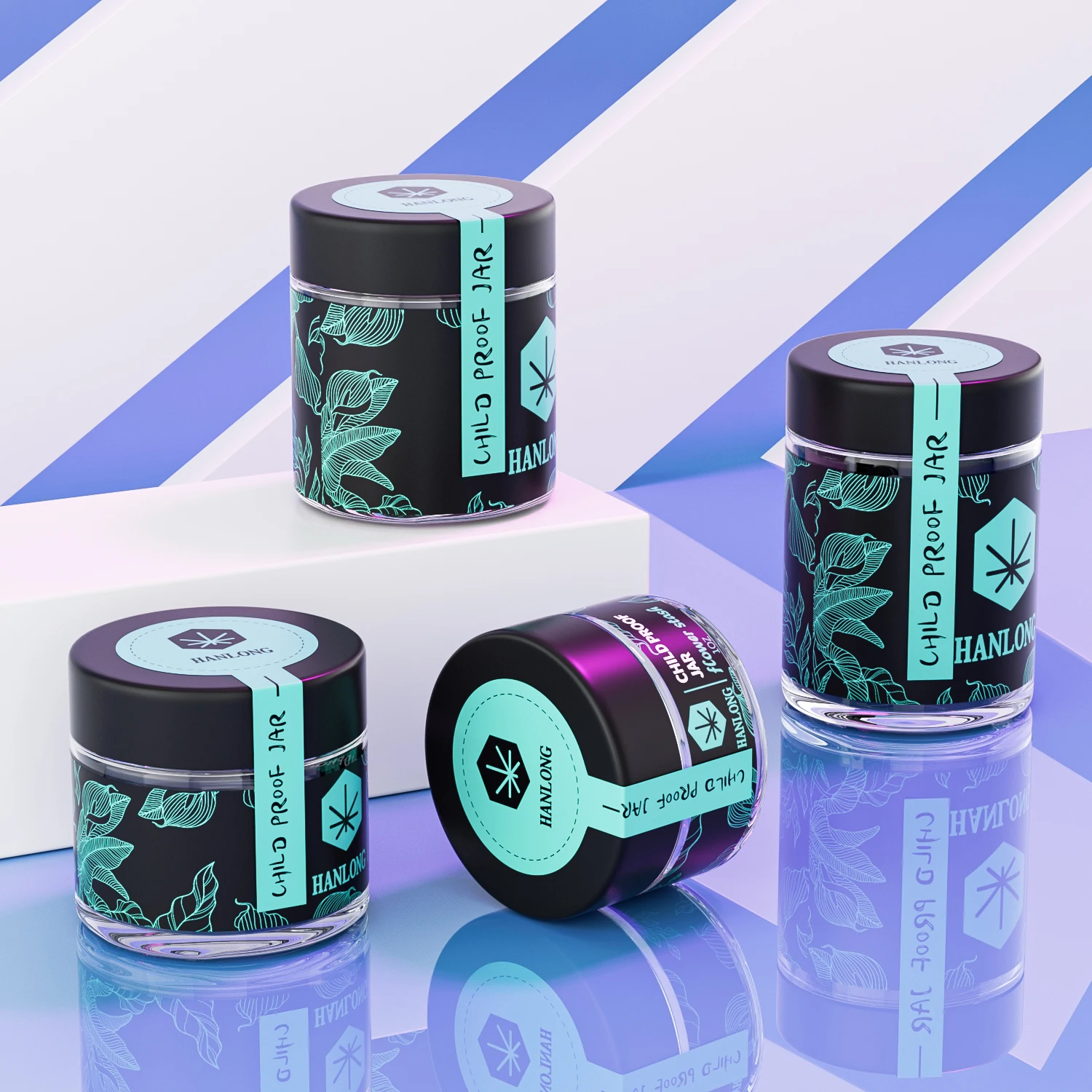 Cheap Price Low Moq Round Glass Jar Custom label stickers 120ml 4oz Child Resistant Proof Jars With Black Caps For Retail