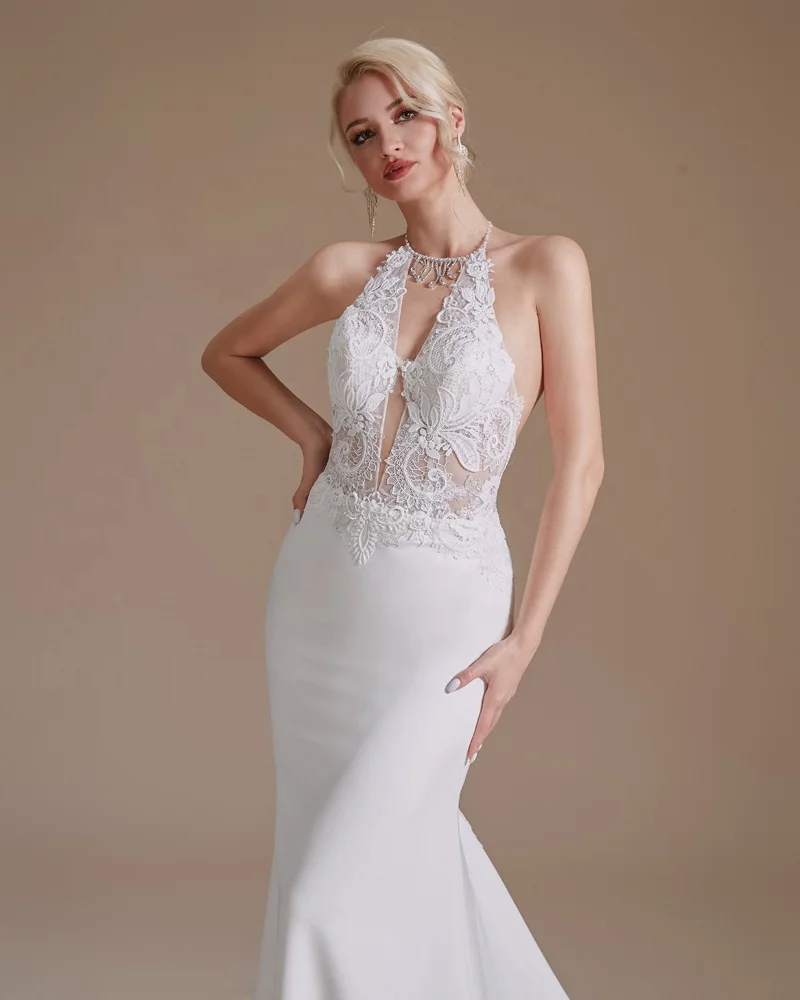 Factory Made New Sample Halter Mermaid Backless Wedding Dresses