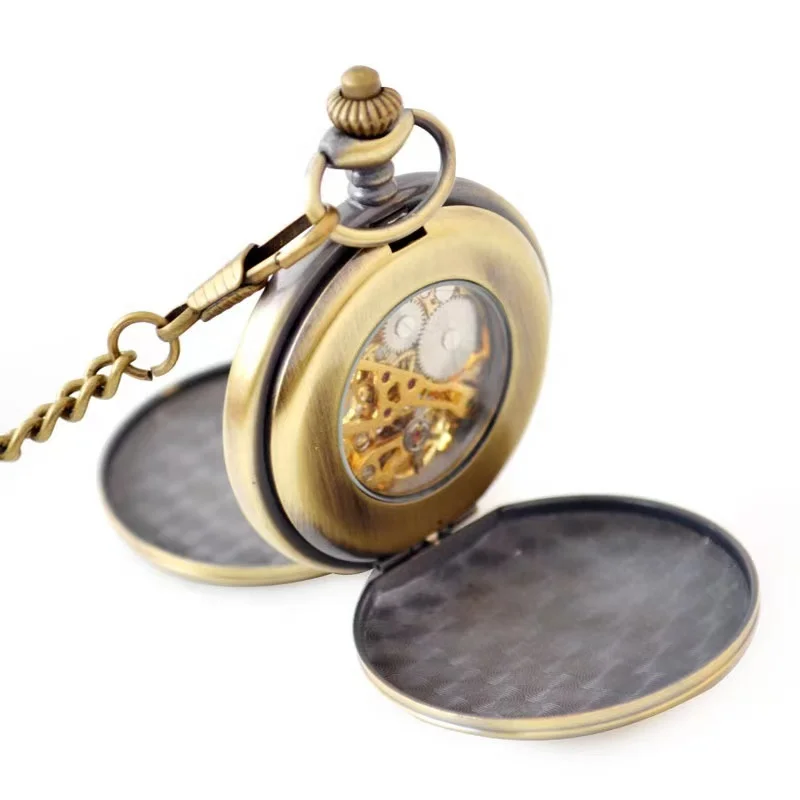 Бело-черный циферблат на заказ механические наручные карманные часы с ветром трендовый дизайн Матовый бронзовый карман для