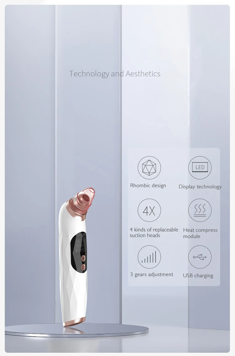 2021 New arrival 5 suction heads electric vacuum hot led nose blackhead remover with heating function