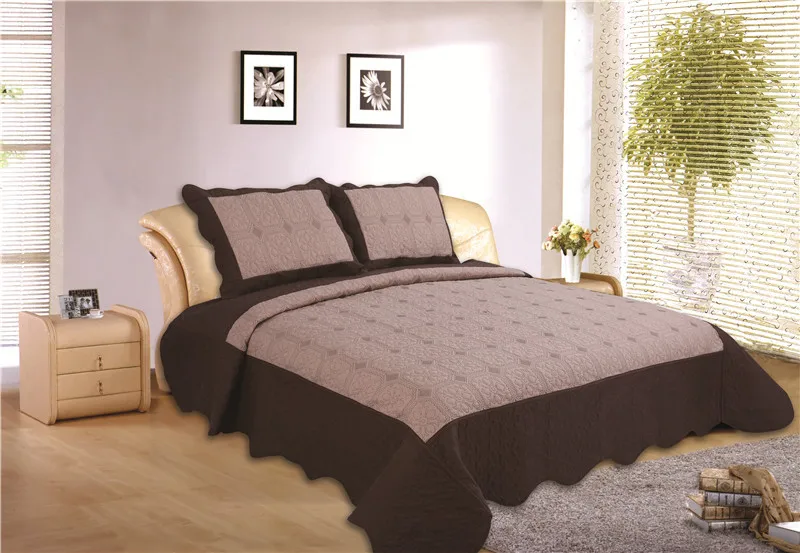 BORYARD Quilt Bedspread Set Embroidery Microfiber Bedding Bed Quilts Polyester Coverlet