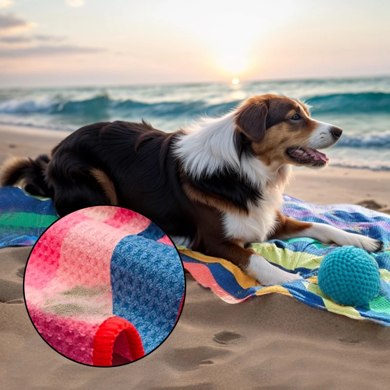 Custom Print Microfiber Waffle Bath Towel Recycled Microfibre Sublimation Sand Free Sports Beach Towel For Pet Dog Cat