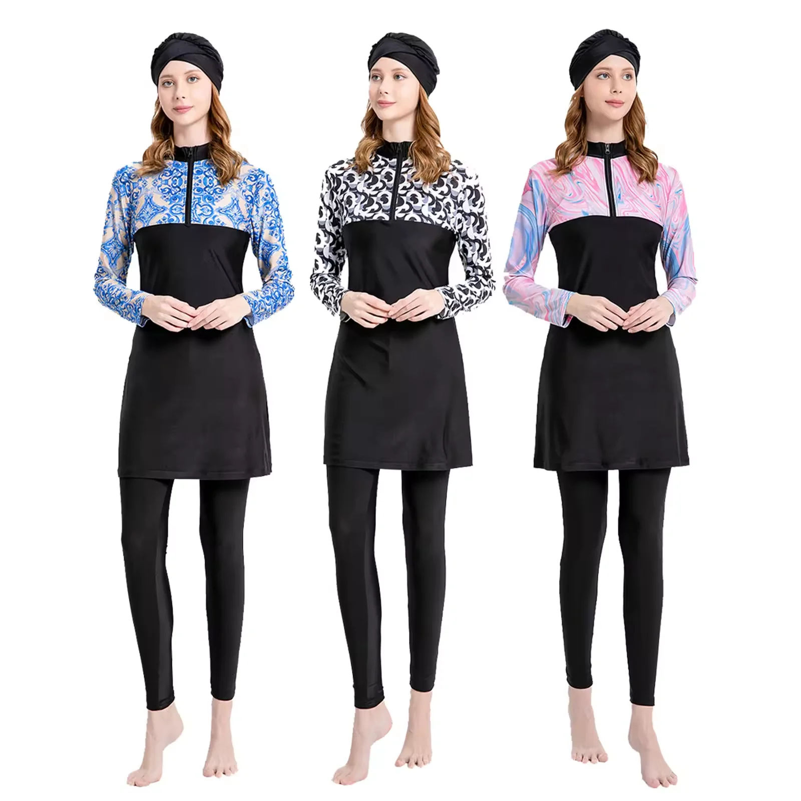 Full Cover Swimming Costumes For Ladies Muslim Swim Suits Women Three Piece Swimsuit Long Sleeve Bathing Suit Islamic Swim Suit