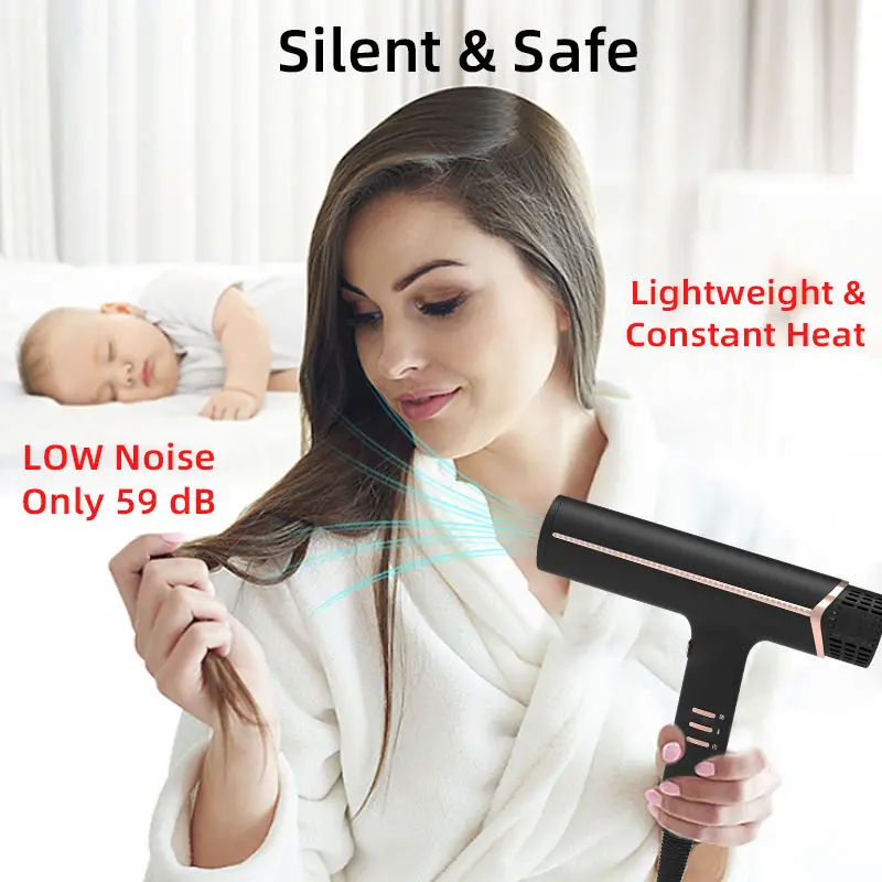 Professional 1200W Hair Blow Dryer 110000RPM High-Speed Low Noise with 50 Million Negative Ions for Household Drying Styling